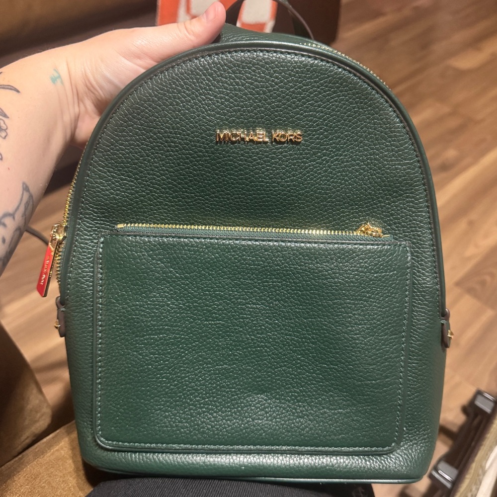 Michael Kors Forest Green Backpack with Gold Accents